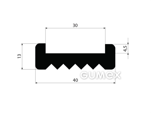 Pryžový profil tvaru "C", 40x13mm, na tloušťku plechu 4,5mm, na šířku plechu 30mm, 60°ShA, EPDM, -40°C/+100°C, černý